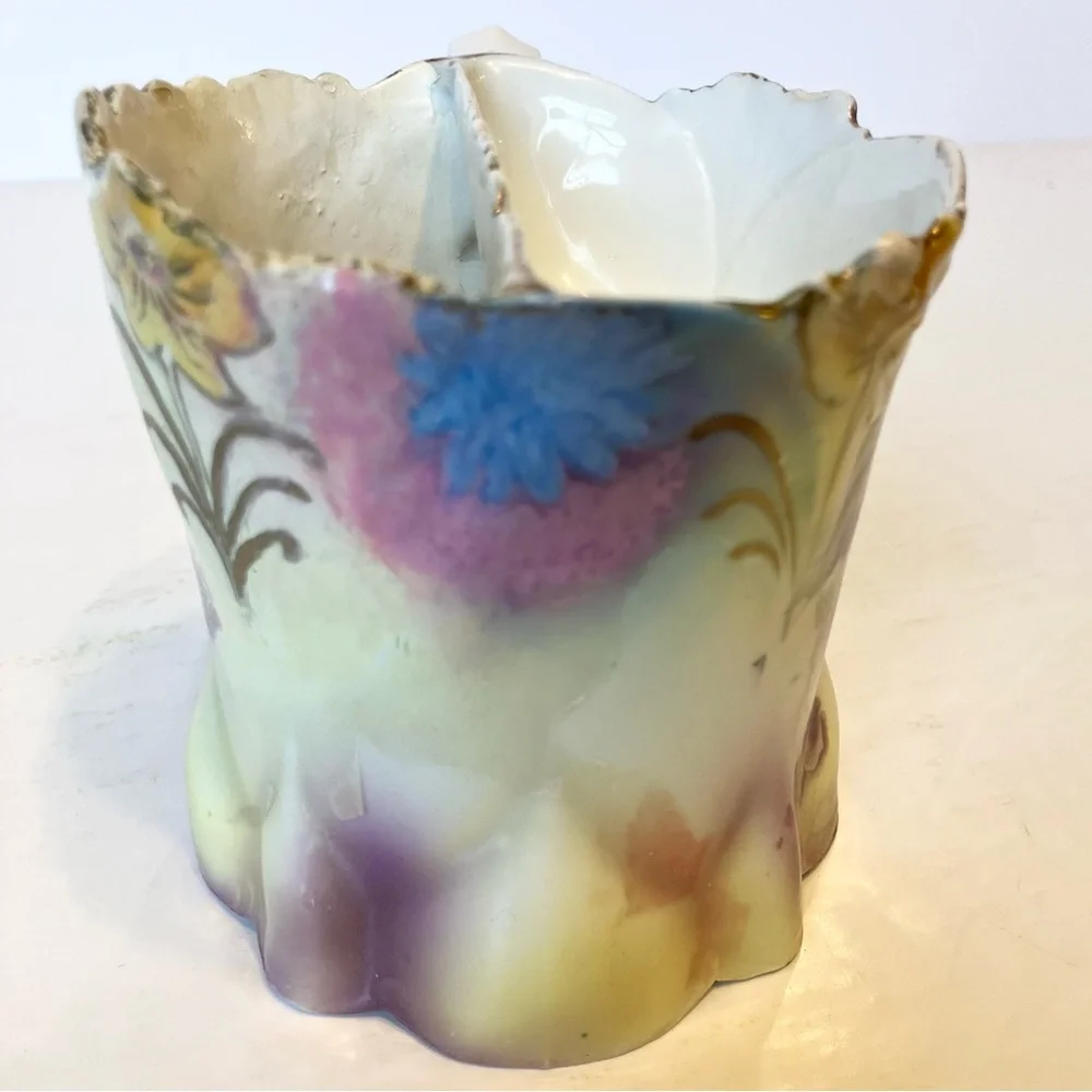 VTG Lavender Floral Hand-Painted‎ Porcelain Mustache Mug Cup Collectible
